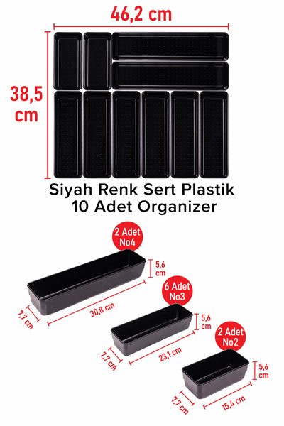 color house Parlak Siyah (Piano Black) 10'lu Set Modüler Çekmece İçi Kaşıklık...