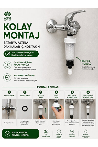 Lotus Water Silifos Modülü Kireç Önleyici Duş Filtresi Polifosfat Kristalli Ş...