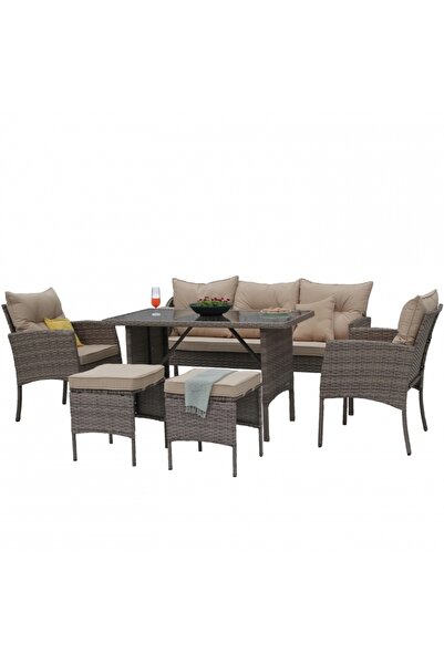 DE HOME Set mobilier de gradina DeHome Zafir 781, 7 locuri, culoare Coffee