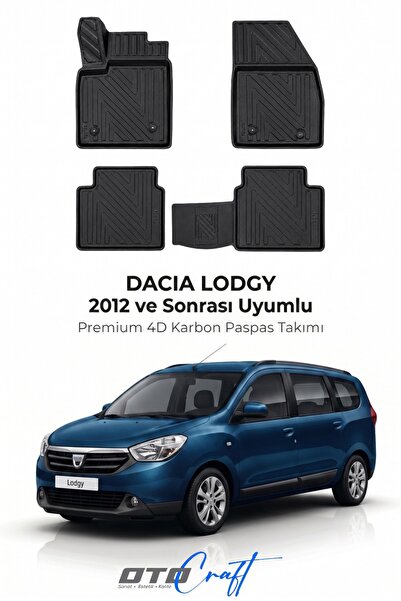 OTOCRAFT Dacia Lodgy 2012 ve Sonrası 4D Karbon Havuzlu Paspas Su Geçirmez 5 P...