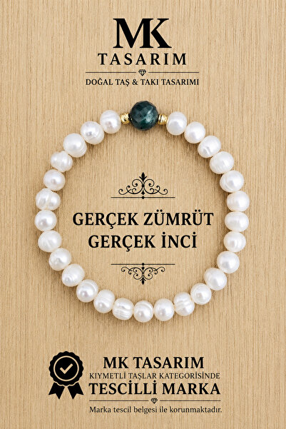 MK tasarım GERÇEK İNCİ GERÇEK ZÜMRÜT BİLEKLİK MK.7000.828- RAHATLIK-DİNGİNLİK...