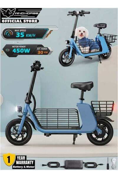 Wind Horse سكوتر كهربائي C2 للشحن بمحرك 450 واط، سرعة 35 كم/ساعة، بطارية 36 ف...