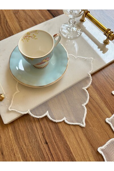 NURHAN HOME COLLECTION Tel Kırma İşlemeye Uygun 6 'lı Set Kubbeli Nakışlı Kokteyl Sunum Peçetesi