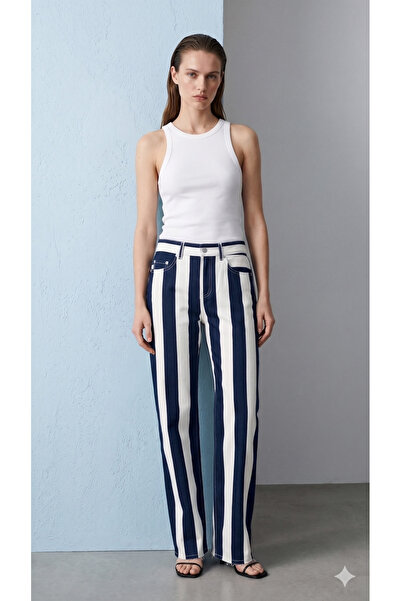 GAMZE ALPTEKİN Premium Original Branded Striped High Waist Wide Leg Women's T...