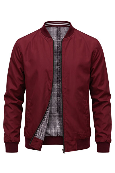 ixir Double-Sided Men's Seasonal Coat, Plain Simple Design, Burgundy