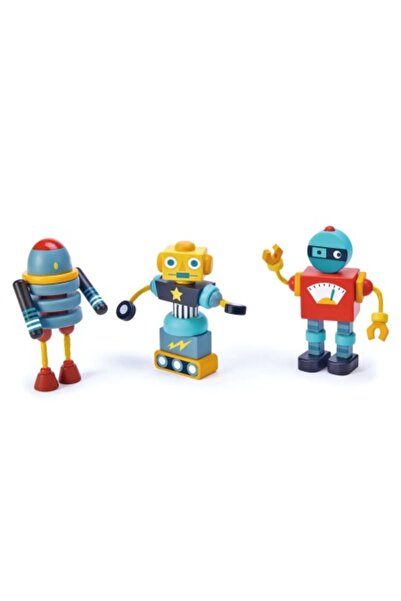 Tender Leaf Jucării ®   Set de construcție din lemn – Roboți modulari retro