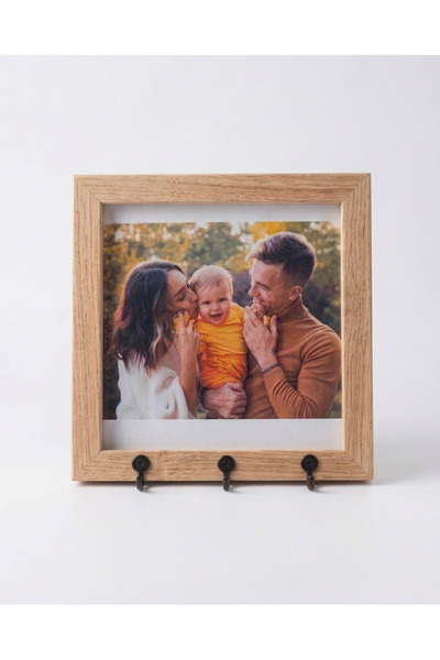 Sapphireworks Fotoğraf Çerçeveli Anahtarlık Askılığı – 3 Kancalı Ahşap Anahta...