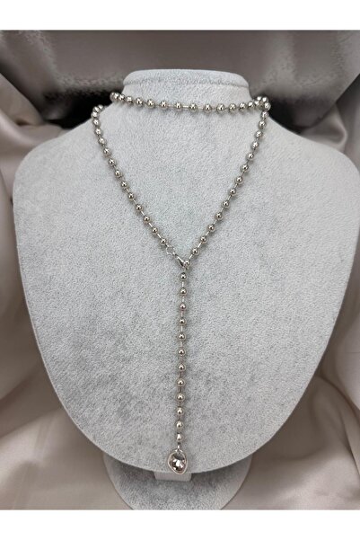 ZS Aksesuar Silver Color Ball Chain Y Necklace Long Dangle Minimalist Women's...