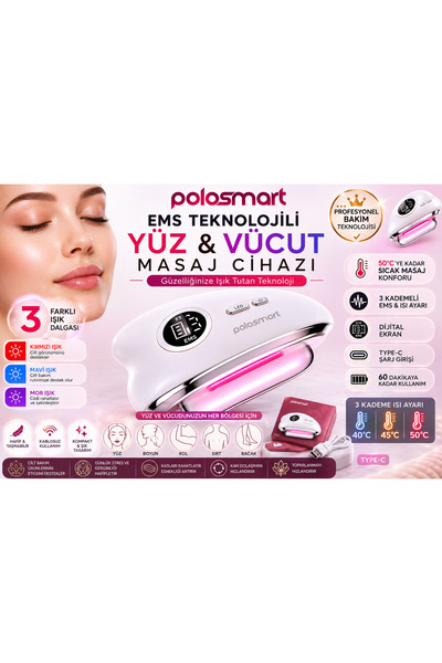 Polosmart EMS Teknolojili Yüz ve Vücut Masaj Cihazı 3 Işık Modu Sıcak Masaj T...