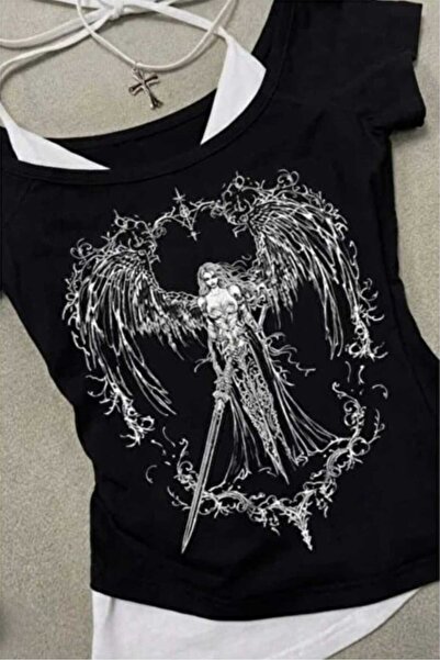 Generic Brand Sword Warriror Angel Madonna Collar Full Body Y2K Short Sleeve ...