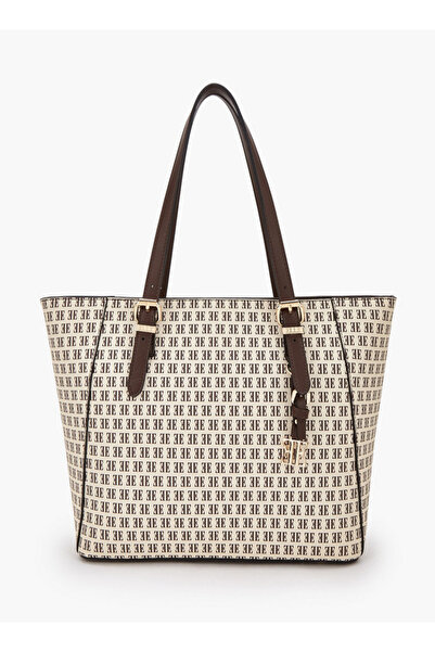 ELLE Monogram Print Tote Bag with Zip Closure