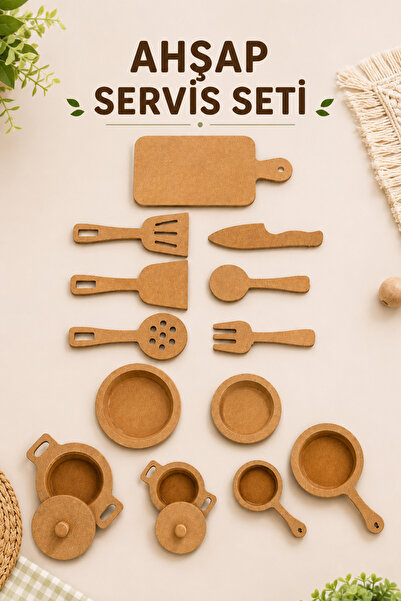 HOBBY HOUSE Ahşap Tencere Tava Seti ve Servis Seti