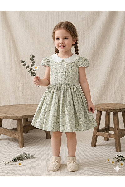 MAMARADUGA 100% Organic Cotton Girls' Green Daisy Patterned Dress - Lined |  ...