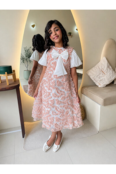 OEMS Rosalia Dress - Pink Embroidered with Elegant Bow Detail - 14 Years