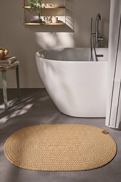 Cool Halı Glenn Kahve Rengi Oval Banyo Paspası Tekli Çift Taraflı Yıkanabilen...