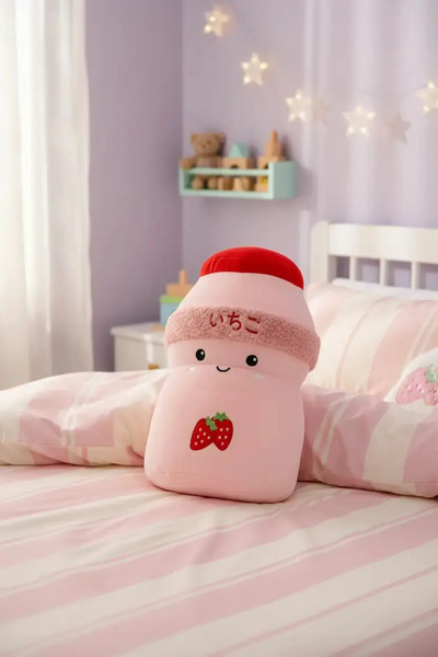 Miniso وسادة زخرفية مرخصة على شكل ميلك شيك بالفراولة 28 سم - تصميم ناعم وممتع