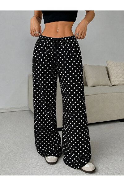 HIMMELDUF Women's Polka Dot Patterned Wide Leg Pants Comfortable Fit Palazzo