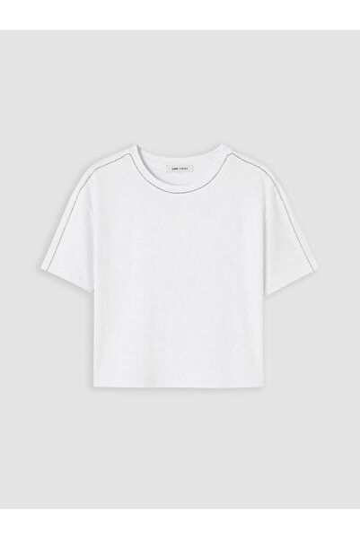 LC Waikiki Nevavm Women's 100% Cotton T-Shirt with Shiny Stripe Detail