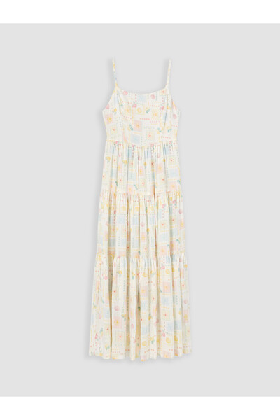 LC Waikiki Nevavm Patterned Layered Dress with Drawstring and Strap Detail