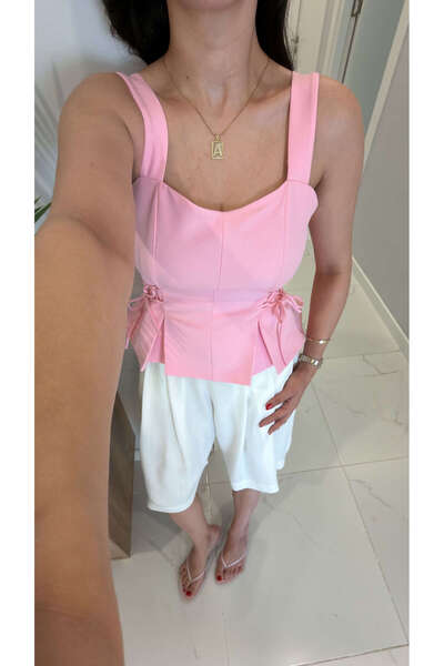 BİRCANÇİL Eflisa Pink Blouse with Tie Detail on the Sides
