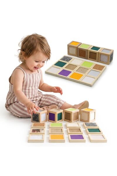mamabrum Cuburi senzoriale Montessori din lemn 16 piese