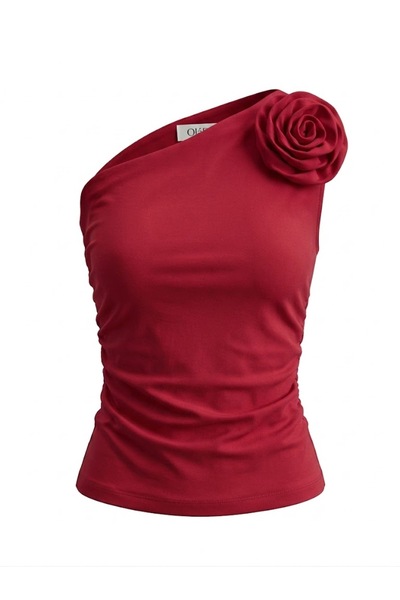 OlaFre Single Shoulder Rose Detailed Blouse