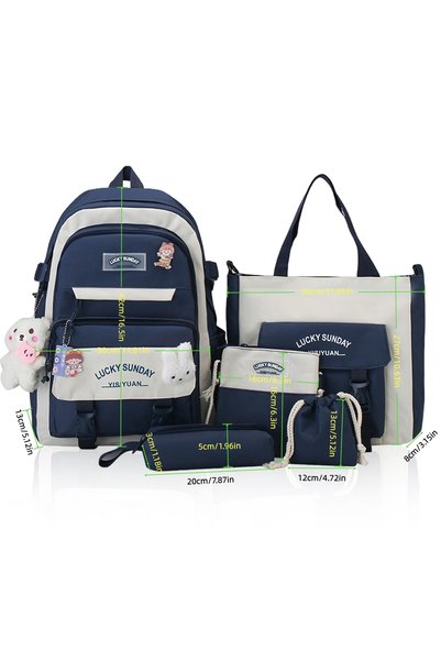 HI-FINE 5-Piece School Backpack Set, Cute Casual Student Backpack with Tote Bag, Pencil Case, Crossbody Bag & Coin Purse, Lightweight Large Capacity Daypack for Girls Boys
