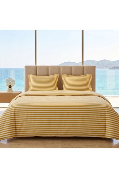 Pucioasa Double Duvet Cover Set made of %100 cotton , 4 pieces, yellow stripes
