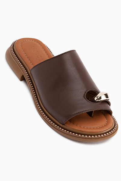 Limoya Johny Genuine Leather Brown Flip Flops for Women