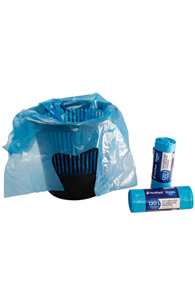 OEM TeraPack LDPE garbage bags with handles, Blue, 120 L, 10 pcs
