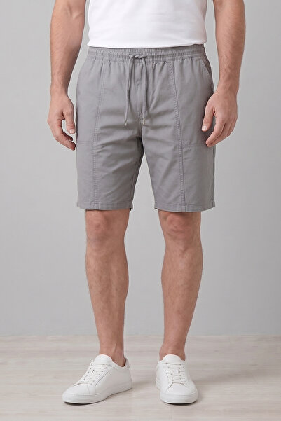 nacar çarşı Men's Dad Comfortable Fit Gray Linen Raw Fabric Shorts Daily & Ho...