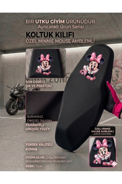 Utku Giyim MOTOSİKLET KOLTUK SELE KILIFI ÜNİVERSAL SCOOTERLARA UYGUN SİYAH RE...