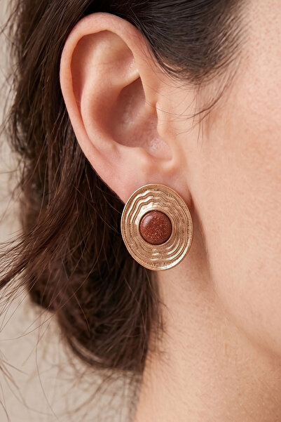AURRARİ Vintage Burgundy Enamel Striped Vertical Ellipse Earrings