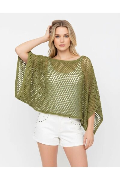 Park Karon Kadın Delikli Oversize Kayık Yaka Triko Bluz 8722