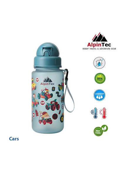 AlpinTec Παιδικό παγούρι με καλαμάκι 400ml Αυτοκίνητα Μπλε