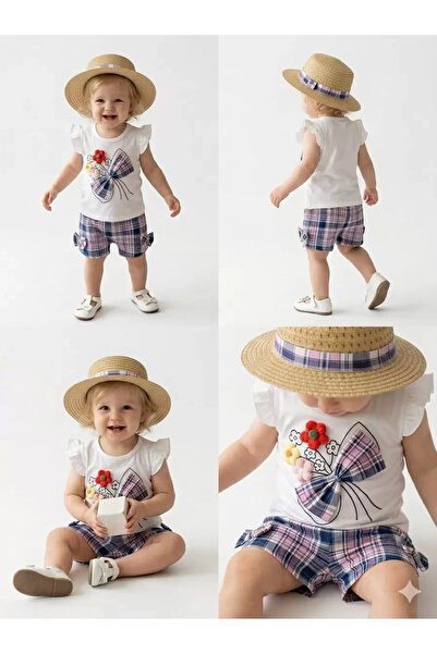 Generic Brand 9/24 Month Baby Set with Straw Hat and Embroidered Shorts