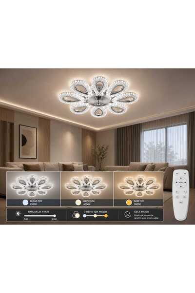 MAVERALİGHTİNG YAGMUR 8Lİ AVİZE 3 RENK LED ISIKLI KUMANDALI SALON AVİZE MODER...