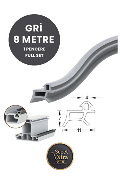 Premium Gri Pencere Fitili 8 Metre - 1 Adet Pencere İçin Çift Taraflı (Kanat + Kasa) Yalıtım Contası