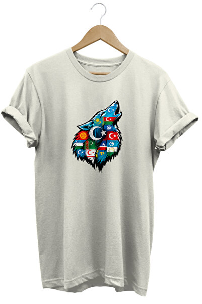 WİDİ Unisex Turkish States Flag and Bozkurt Printed Regular T-Shirt