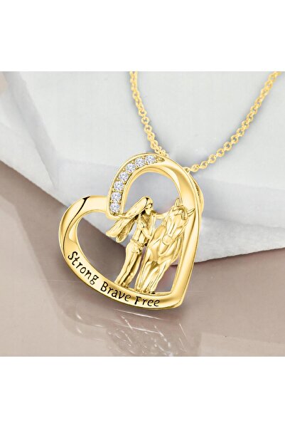 Larezo 925 Silver Necklace Gold Plated, Heart Pendant With Little Girl And Ho...