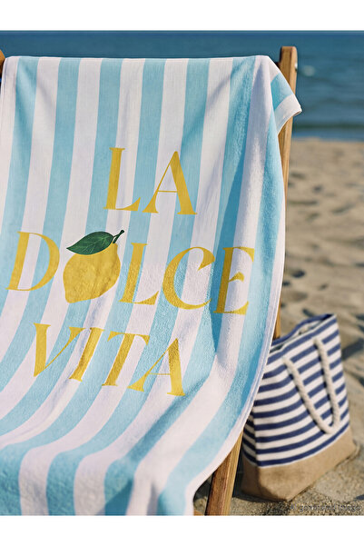 LC Waikiki Nevavm Printed Cotton Women's Beach Towel with Difference in Color...