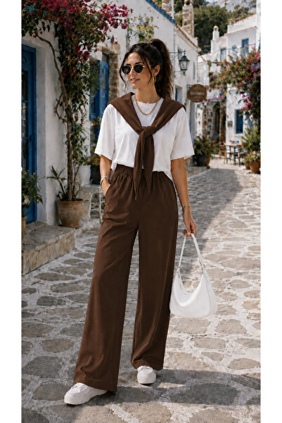 Gameyal Women's Modal Fabric Two-Piece Set – T-Shirt with Sewn Tie Detail & D...