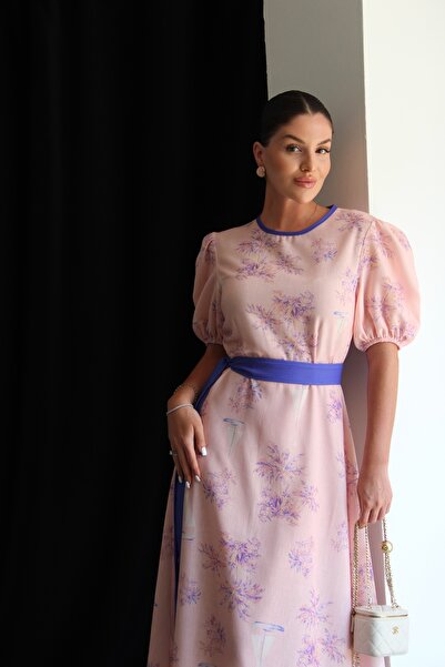 Julidress Rochie lungă maxi din in premium, cu mâneci tip balon și cordon