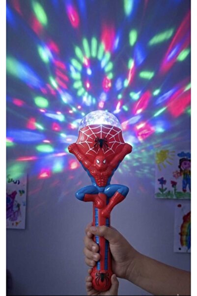 feys shop Örümcek Adam Sesli Ve Işıklı Disko Işıklı Oyuncak Asa 34 Cm