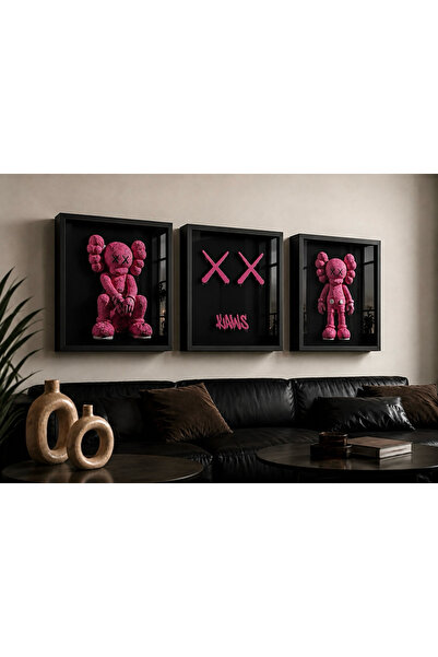 NOİRFRAM Noirframe® Kaws Pink Collection 3’lü Shadow Box MDF Tablo Seti – 50x...