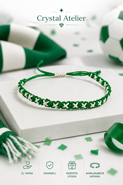 Crystal Atelier Green and White Fan Bracelet Handmade Adjustable Macrame Unis...