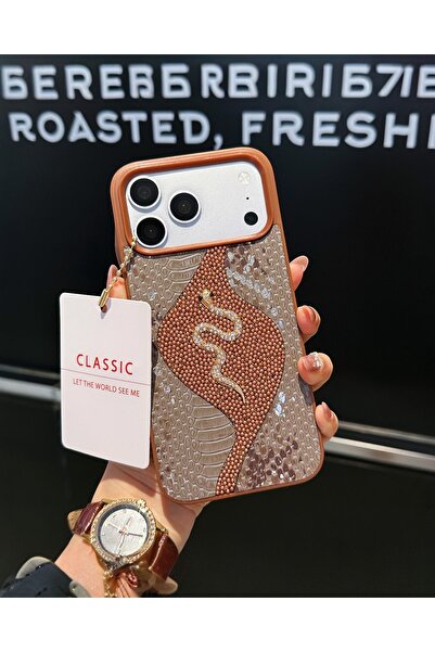 KILIF HOUSE Iphone 17 Pro Max Uyumlu Yılan Derisi Dokulu Taşlı Yılanlı Premiu...