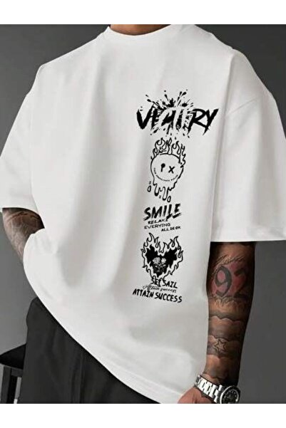 JANTIL MODA Oversize Printed Unisex T-Shirt |   Bicycle Collar |   White