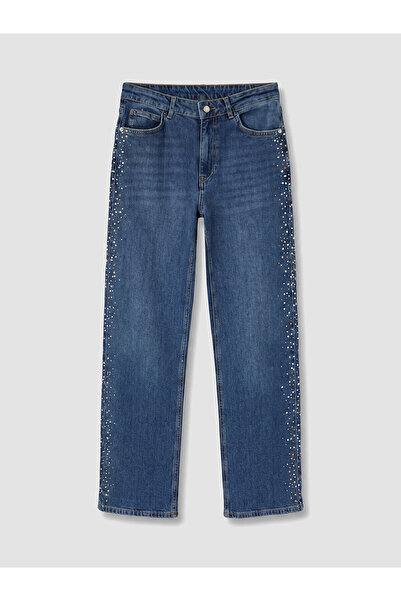 LC Waikiki TexX Store Kalitesi Straight Fit Taşlı Kadın Jean Pantolon