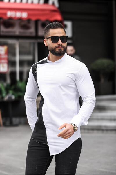 BAYIM Çift Renk Asimetrik Fermuarlı Erkek Slim Fit Gömlek